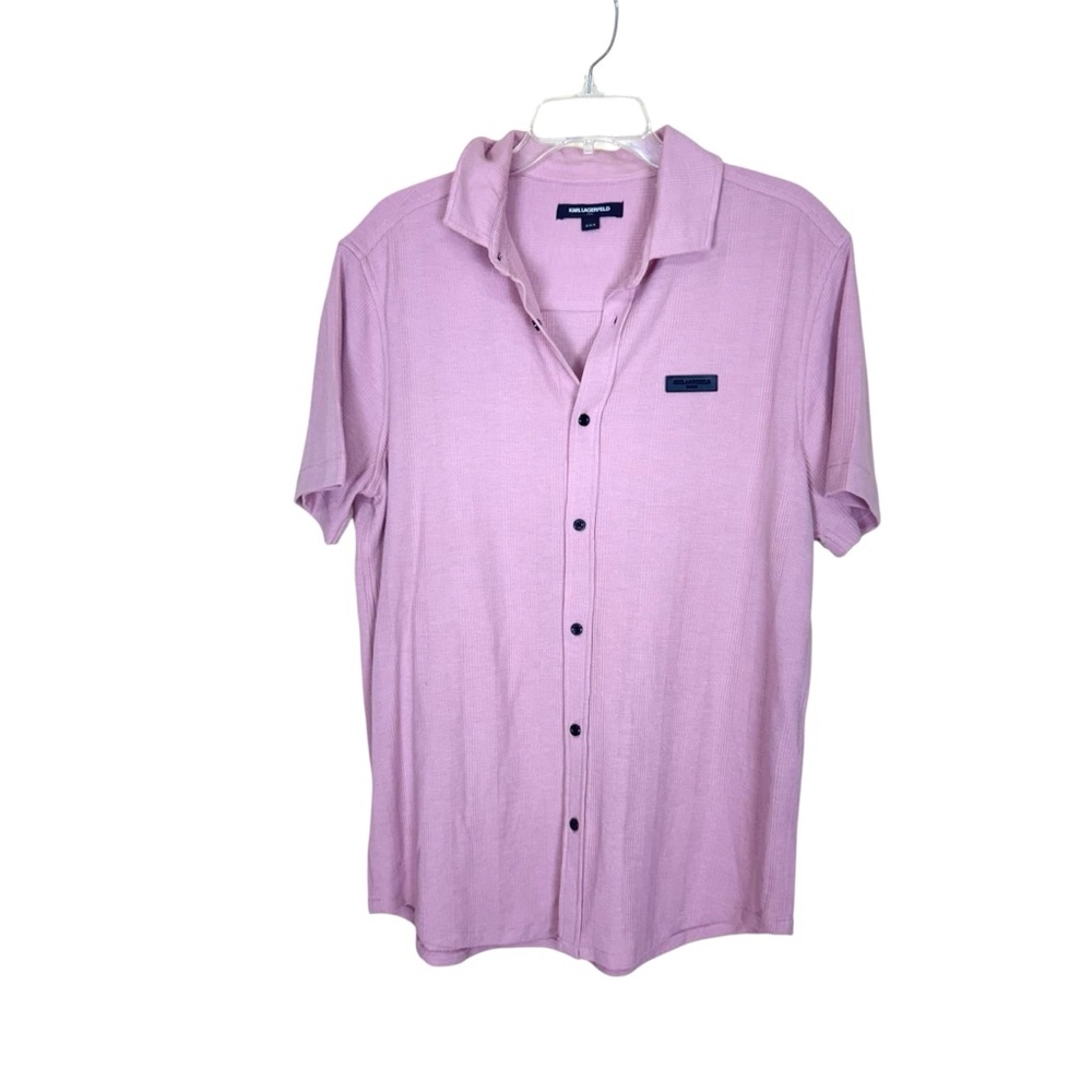 KARL LAGERFELD MENS SIGNATURE POLO SHORT SLEEVE SHIRT Button Down Medium Pink